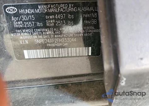 2015 Hyundai Sonata Se z USA, uszkodzony, nr VIN 5NPE24AF2FH233044